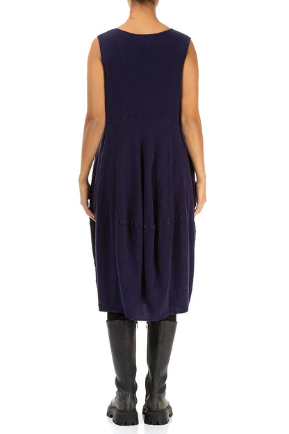 Robe sans manches en lin et viscose bleu violet ballon