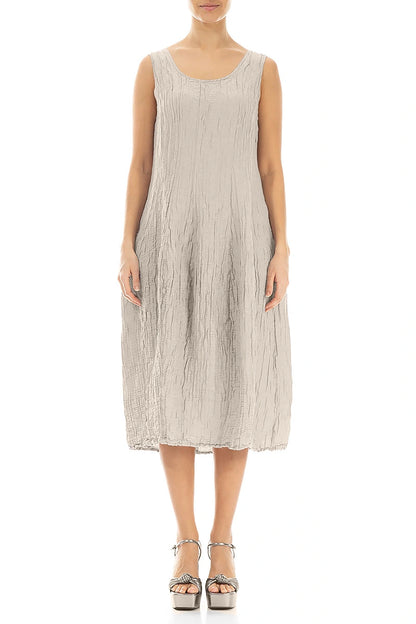 Robe sans manches en soie et lin beige froissé, à volants bouffants