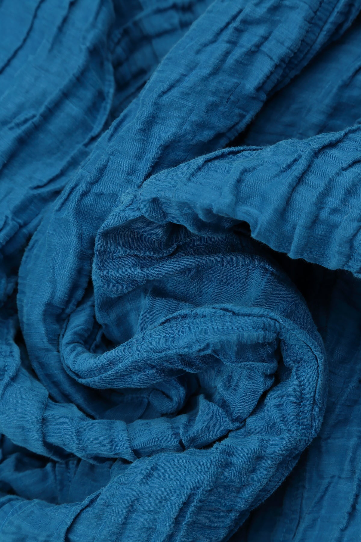 Sleeveless Balloon Crinkled Cobalt Blue Silk Linen Dress 5