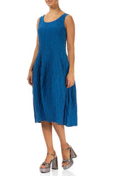 Sleeveless Balloon Crinkled Cobalt Blue Silk Linen Dress 3
