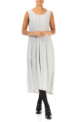 Sleeveless Balloon Crinkled Cool Taupe Silk Dress 4