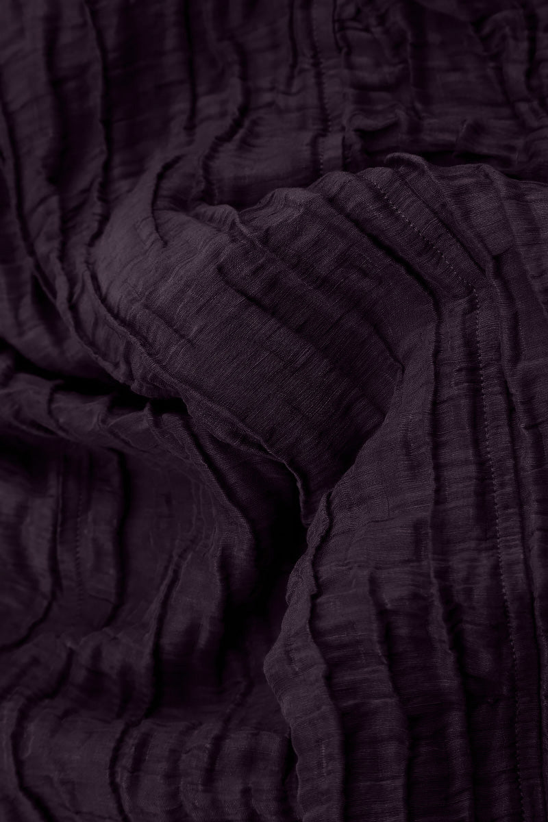 Sleeveless Balloon Crinkled Deep Plum Silk Linen Dress