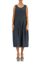 Sleeveless Balloon Crinkled Graphite Silk Linen Dress 1