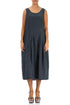 Sleeveless Balloon Crinkled Graphite Silk Linen Dress 1