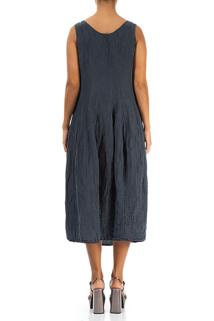Sleeveless Balloon Crinkled Graphite Silk Linen Dress 2