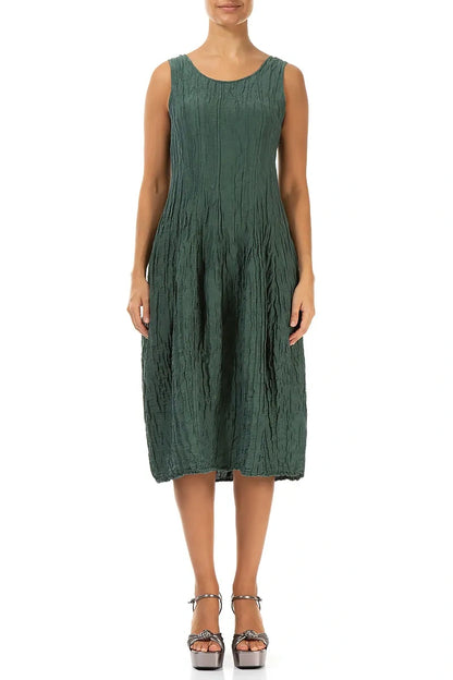 Robe sans manches en lin et soie sauge froissée, à volants bouffants