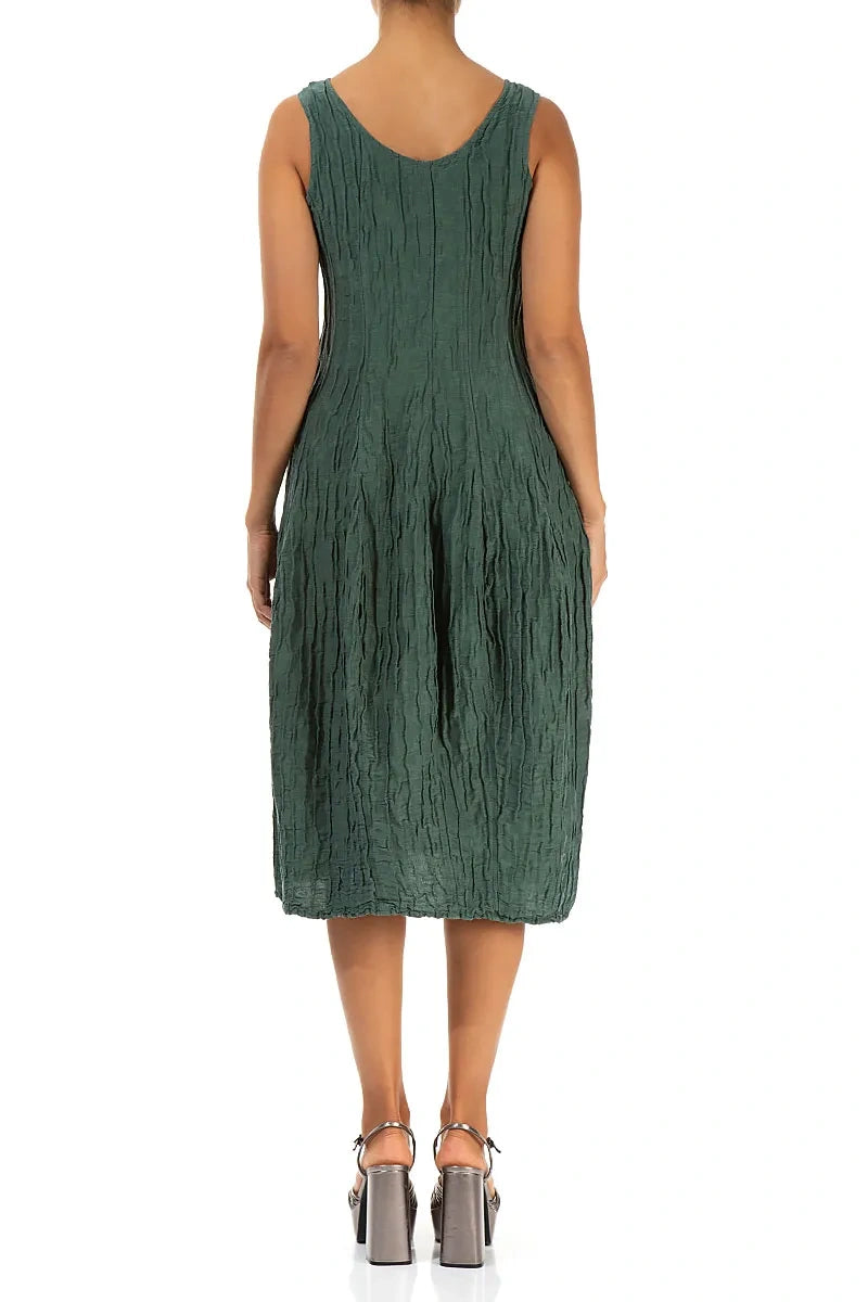 Robe sans manches en lin et soie sauge froissée, à volants bouffants