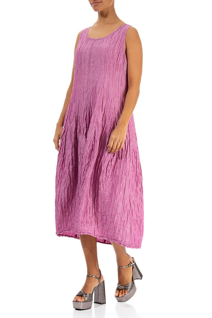 Sleeveless Balloon Crinkled Wild Berry Silk Linen Dress 3