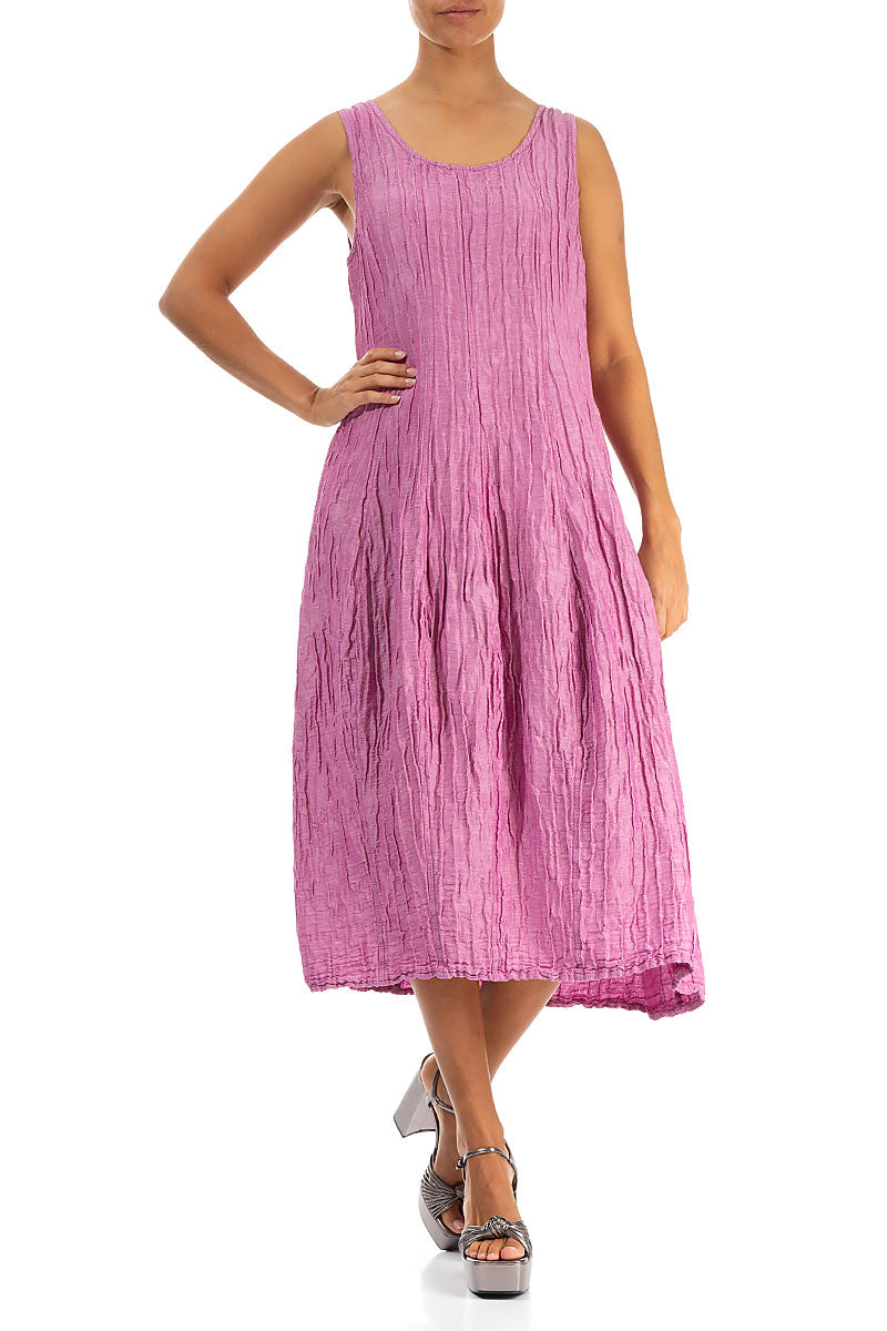 Sleeveless Balloon Crinkled Wild Berry Silk Linen Dress 4
