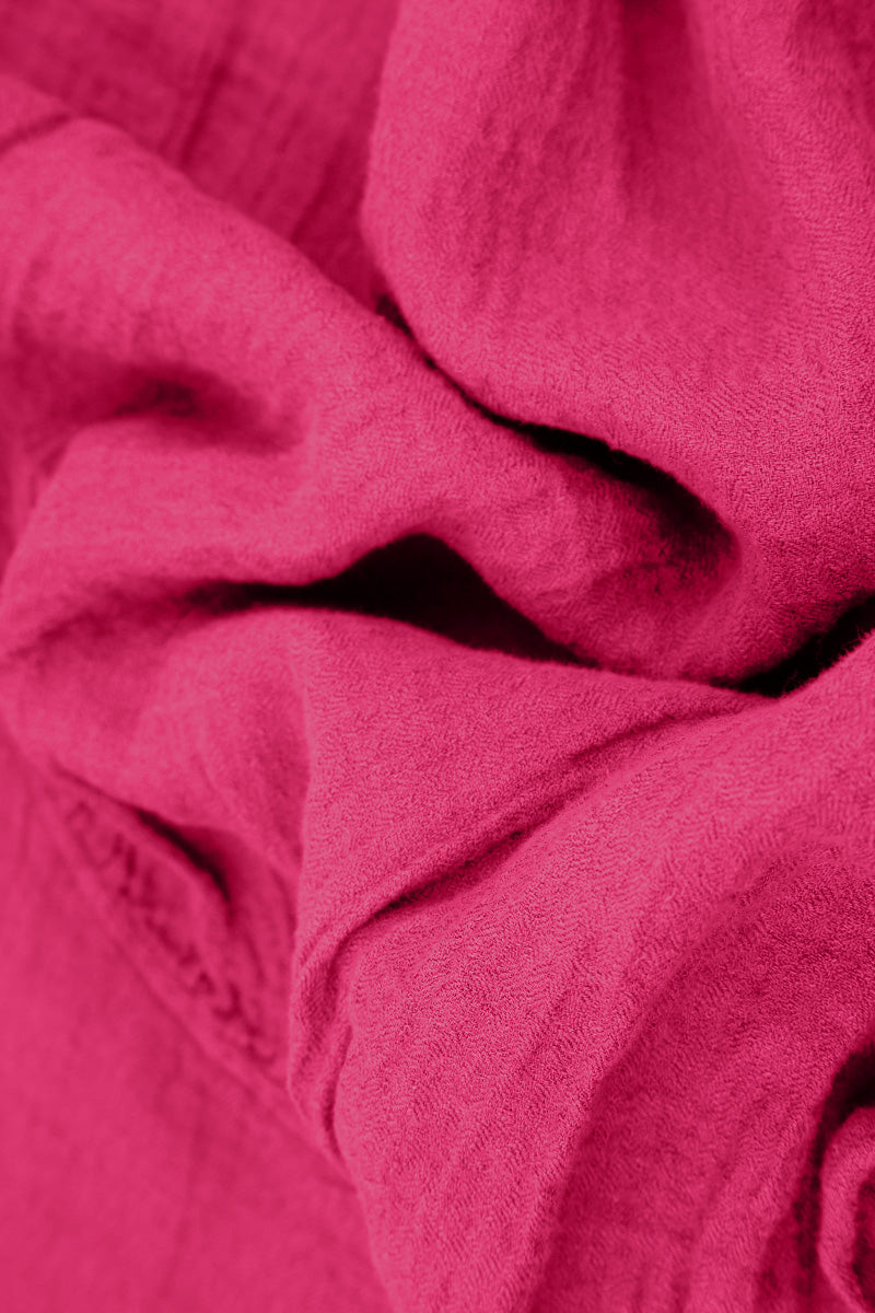 Robe chasuble en lin fuchsia à manches ballon