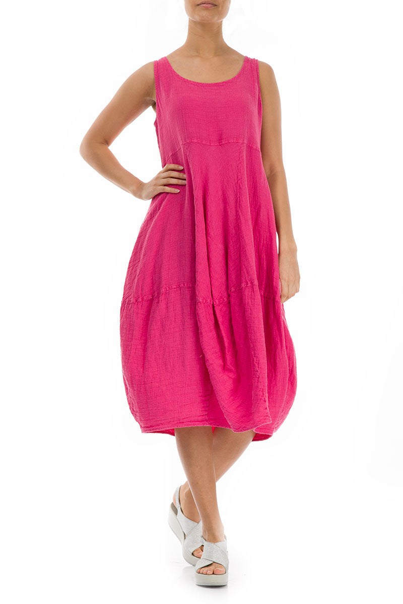 Robe chasuble en lin fuchsia à manches ballon
