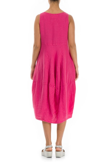 Robe chasuble en lin fuchsia à manches ballon