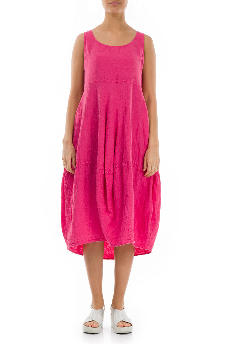 Robe chasuble en lin fuchsia à manches ballon