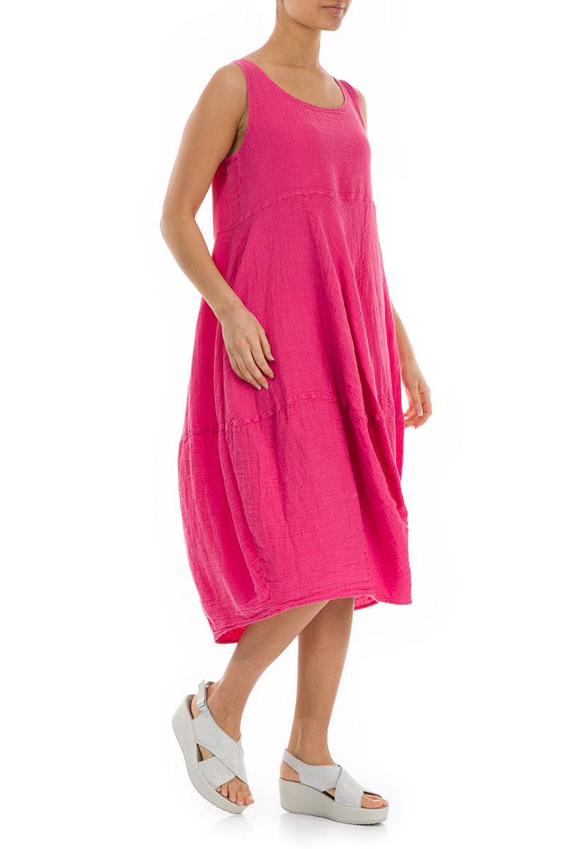 Robe chasuble en lin fuchsia à manches ballon