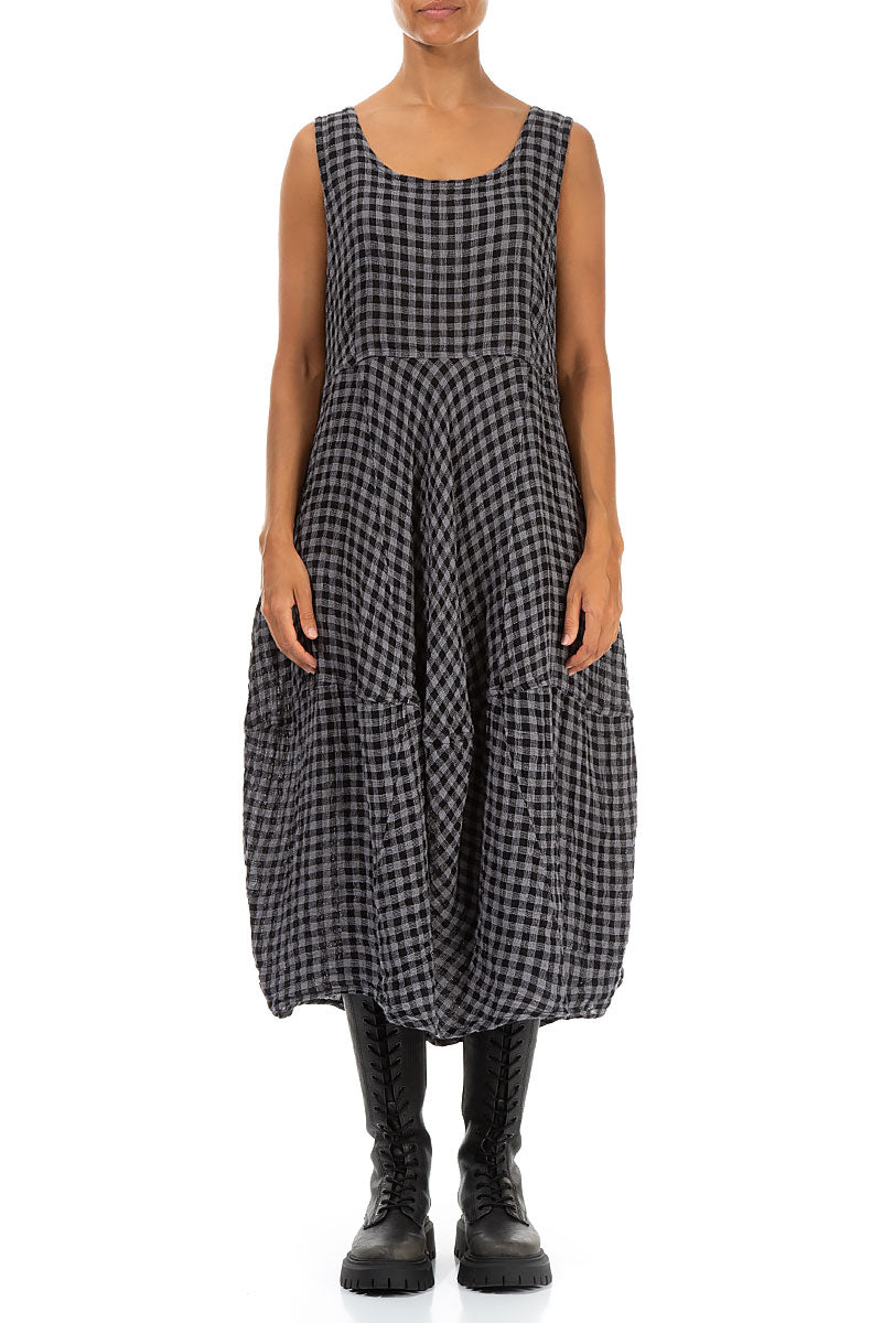 Sleeveless Balloon Grey Check Linen Dress 1
