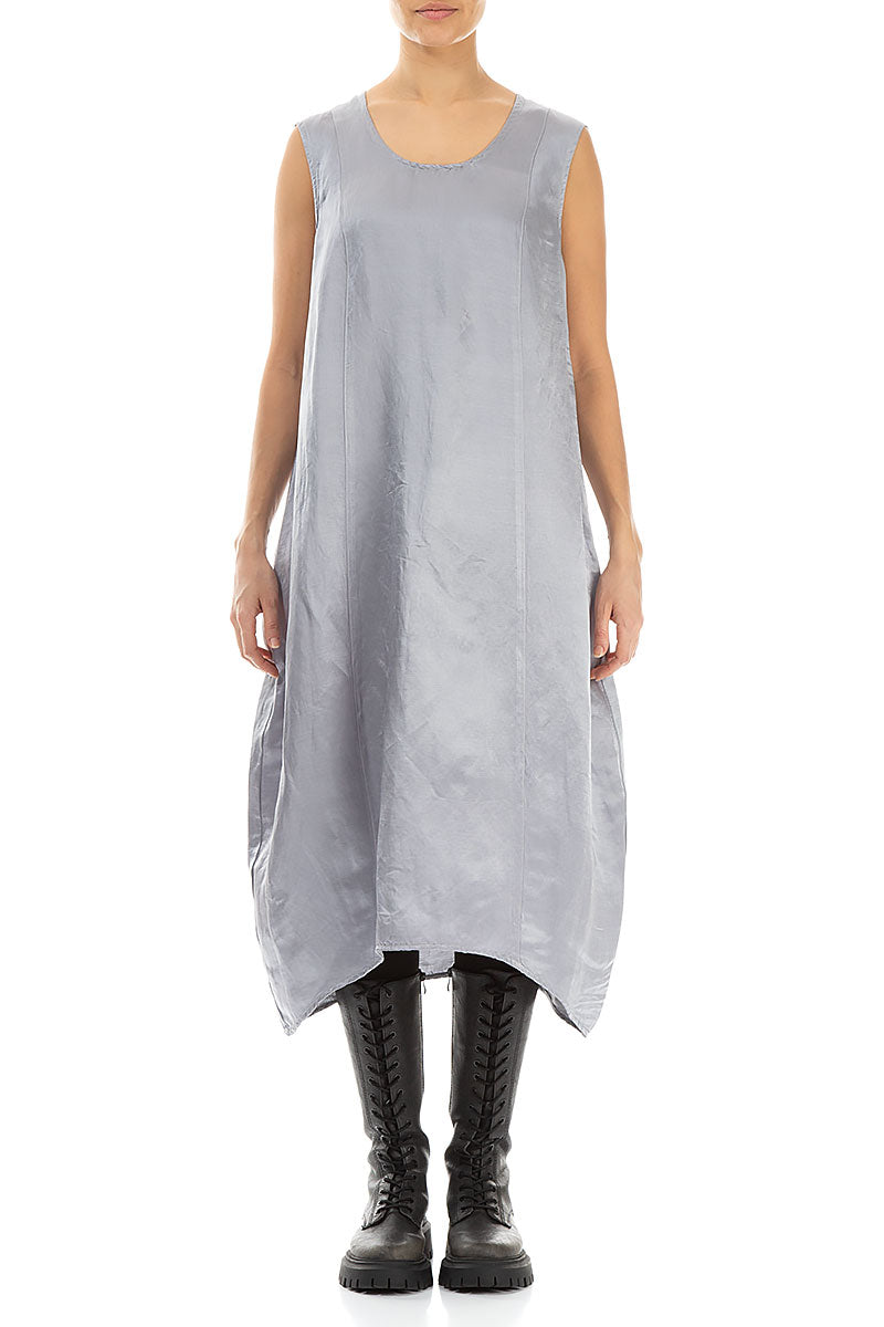 Sleeveless Balloon Light Grey Silk Dress 1