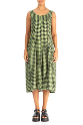 Sleeveless Balloon Lime Check Linen Dress 1