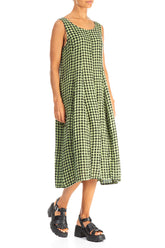 Sleeveless Balloon Lime Check Linen Dress 3