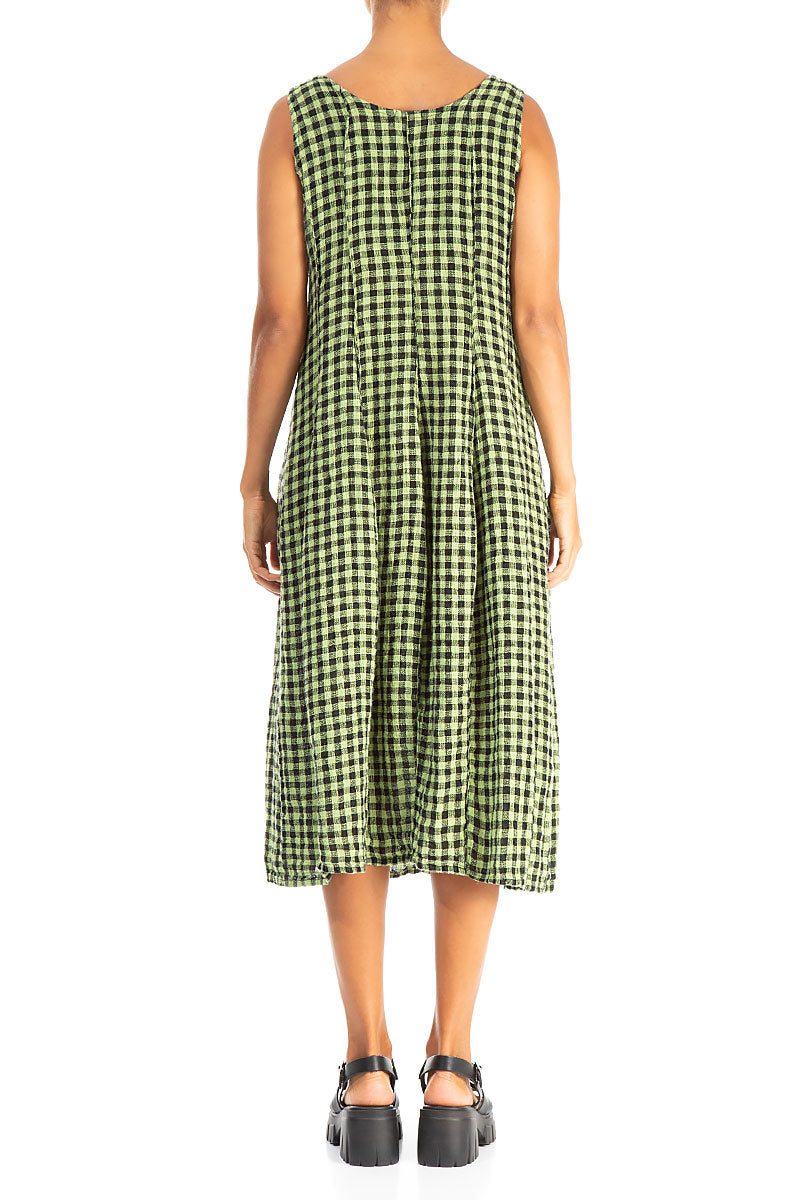 Sleeveless Balloon Lime Check Linen Dress 2