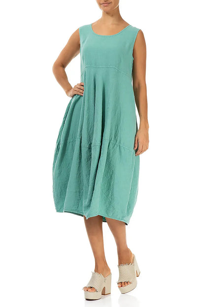 Sleeveless Balloon Mint Linen Dress 4