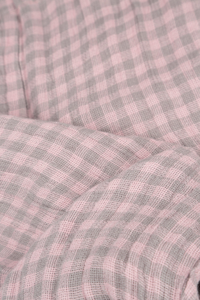 Sleeveless Balloon Pink Check Linen Dress 5