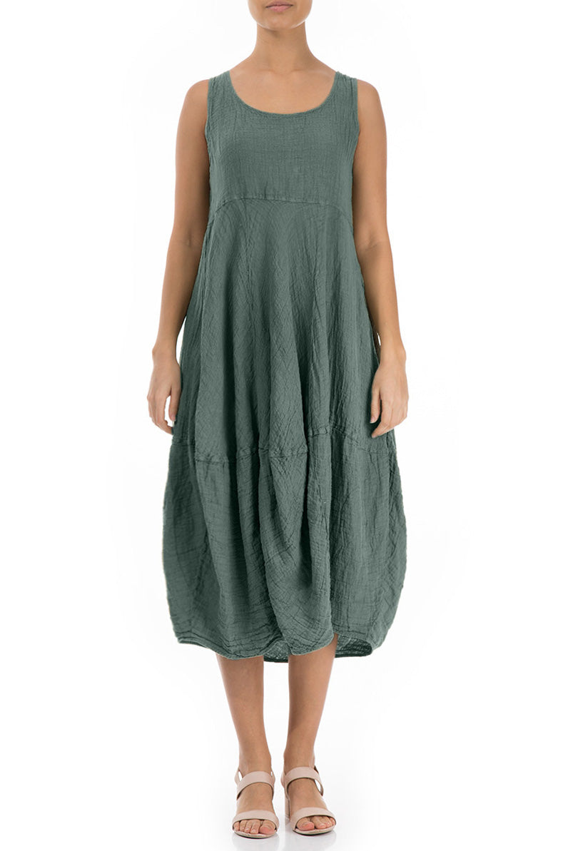 Sleeveless Balloon Sage Crêpe Linen Dress