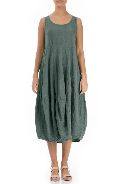 Sleeveless Balloon Sage Crêpe Linen Dress