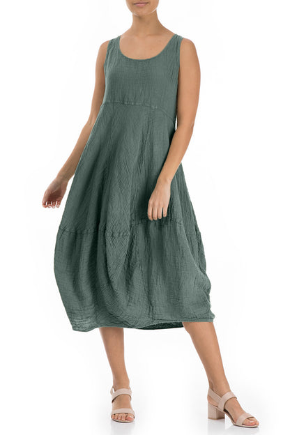 Sleeveless Balloon Sage Crêpe Linen Dress