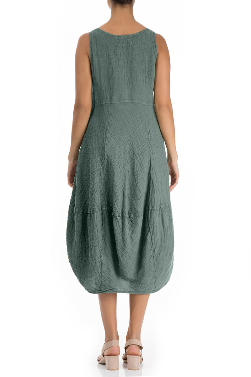 Sleeveless Balloon Sage Crêpe Linen Dress