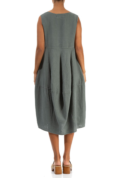 Sleeveless Balloon Sage Linen Dress 2