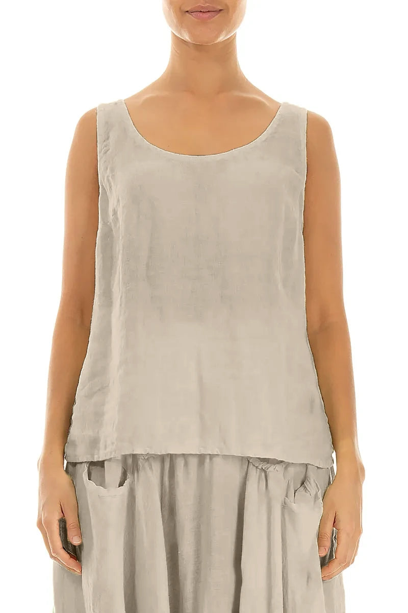 Ärmelloses Leinen-Top in Beige