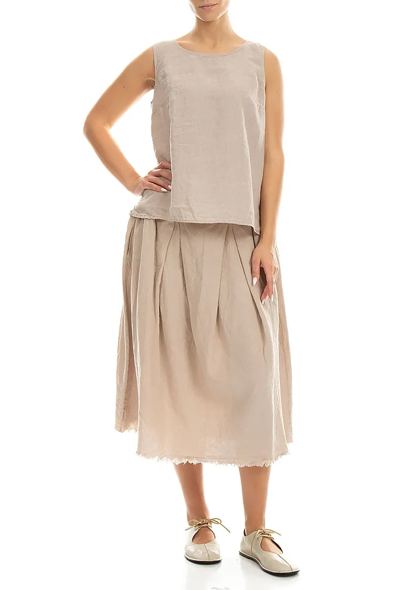 Haut en lin beige sans manches