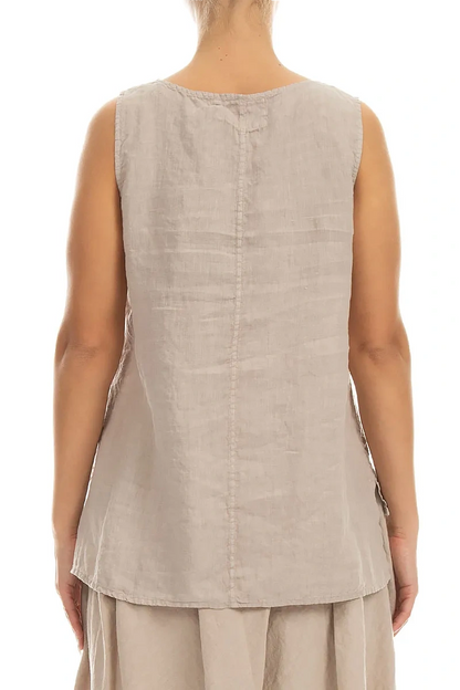 Haut en lin beige sans manches