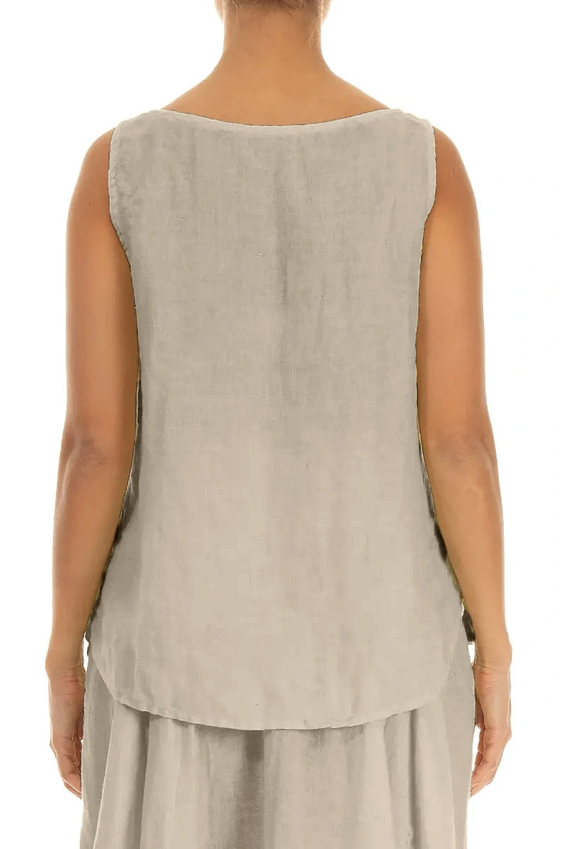Haut en lin beige sans manches