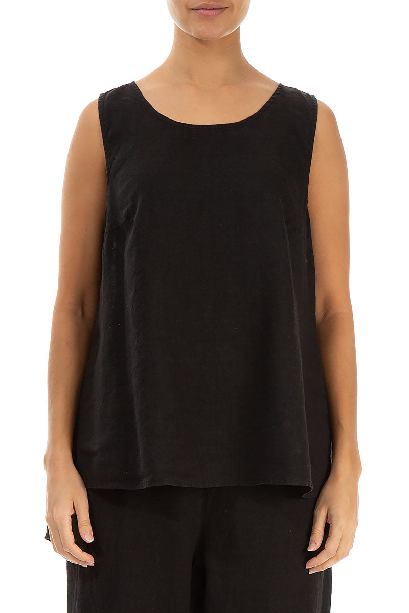 Sleeveless Black Linen Top 1