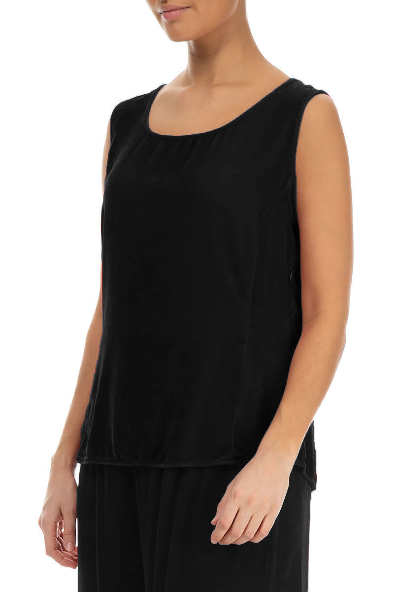 Sleeveless Black Silk Velvet Blouse 3