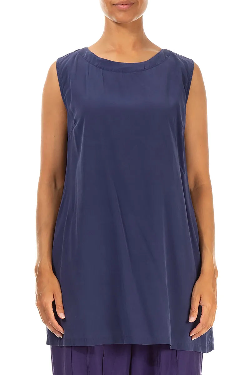 Sleeveless Blue Iris Silk Tunic 1