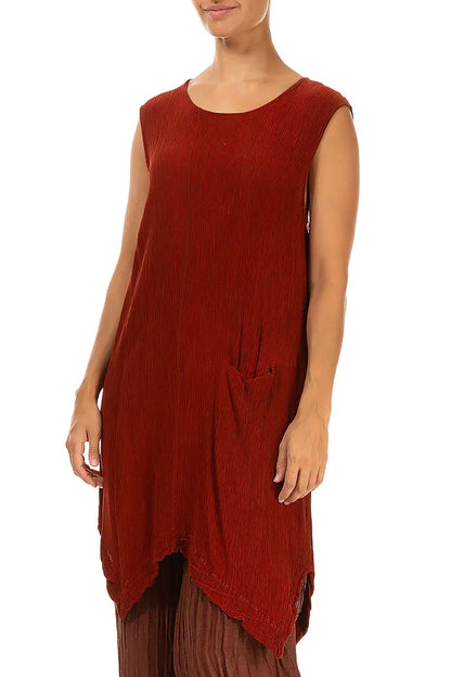 Tunique sans manches en soie et Viscose couleur brique