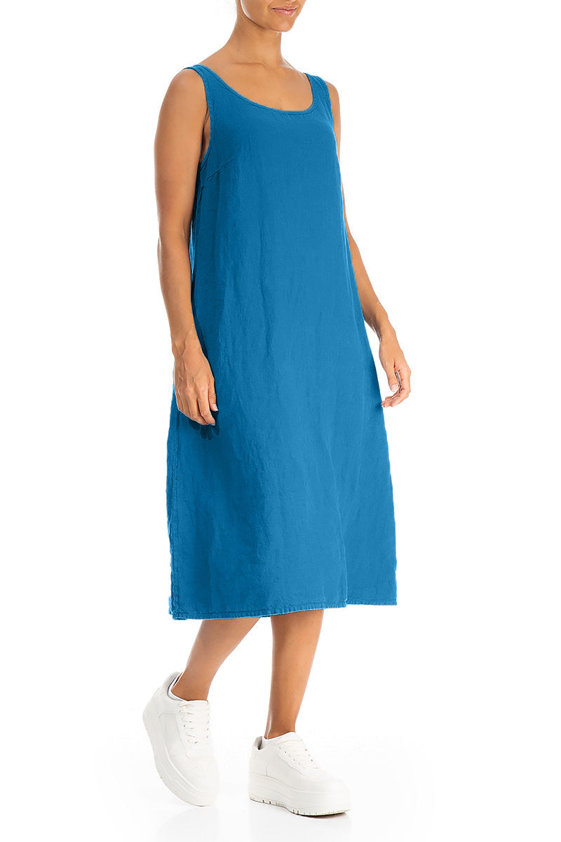 Sleeveless Cobalt Blue Linen Dress 3