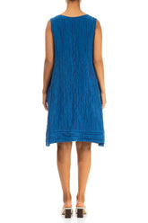 Sleeveless Crinkled Cobalt Blue Silk Linen Tunic Dress 2