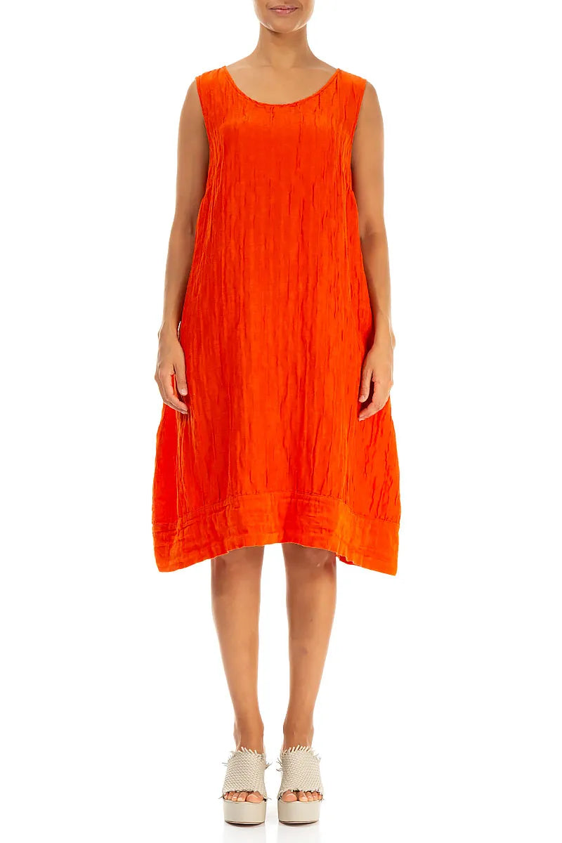 Ärmelloses Tunikakleid aus geknitterter Seidenleinenmischung in Flammenorange