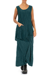 Sleeveless Crinkled Peacock Silk Linen Tunic 4