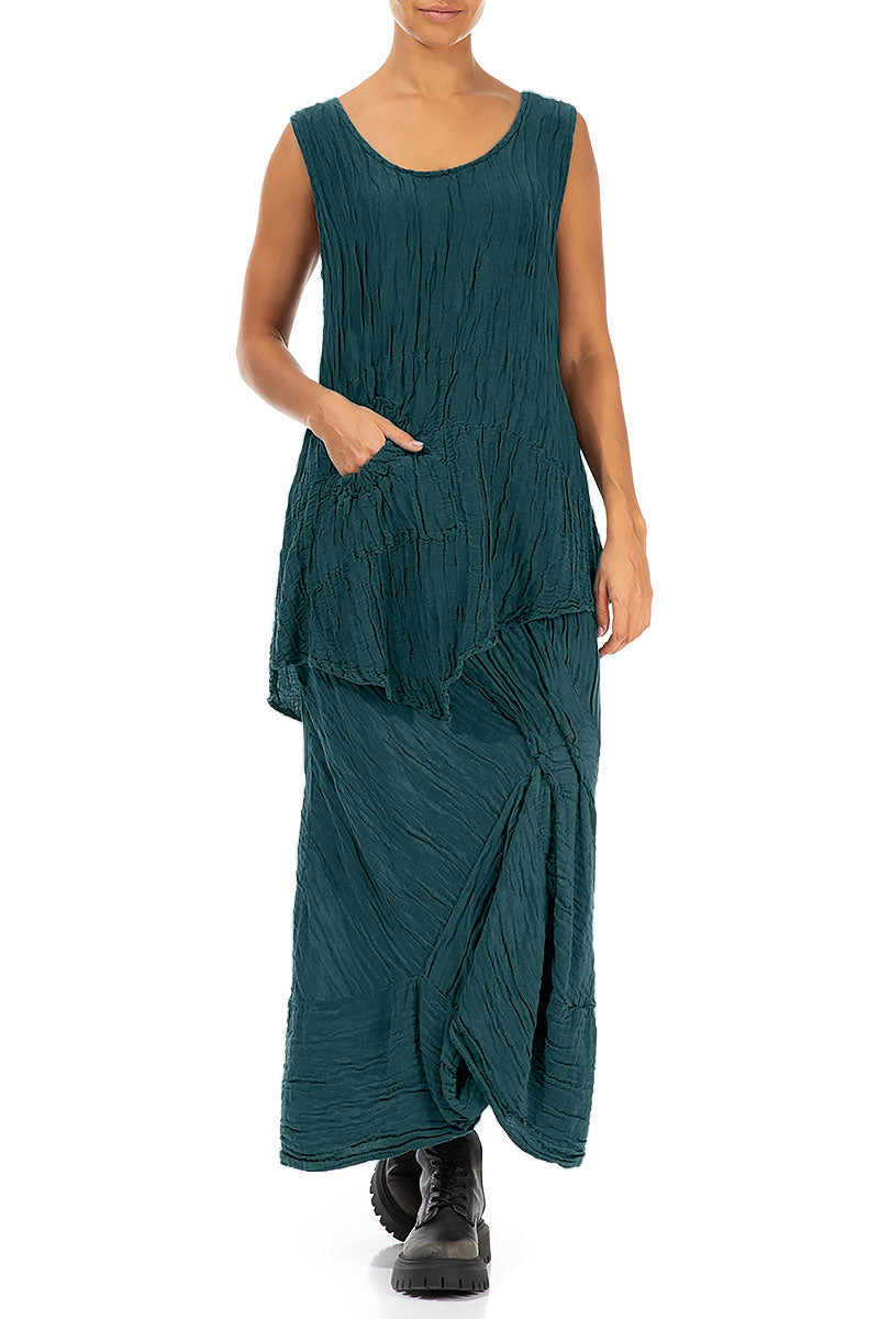 Sleeveless Crinkled Peacock Silk Linen Tunic 4