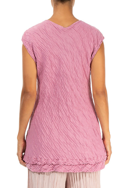 Sleeveless Crinkled Pink Silk Blouse 2