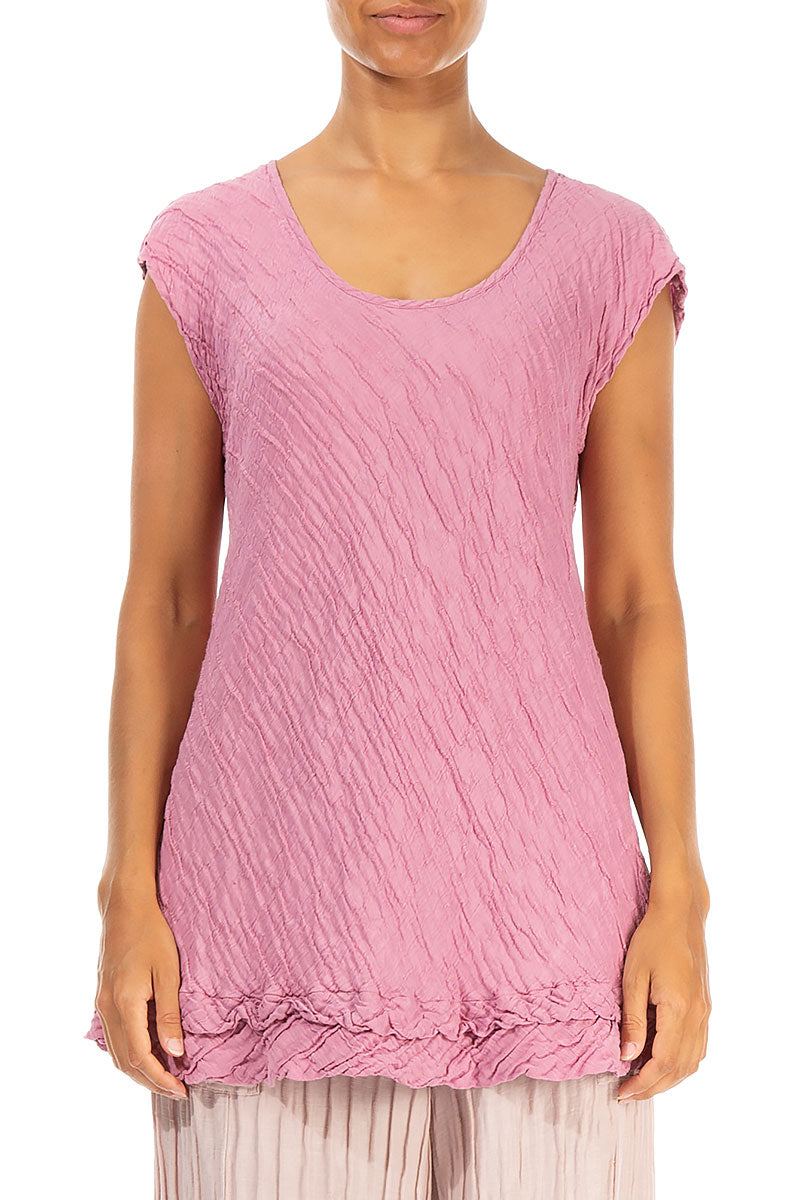 Sleeveless Crinkled Pink Silk Blouse 1