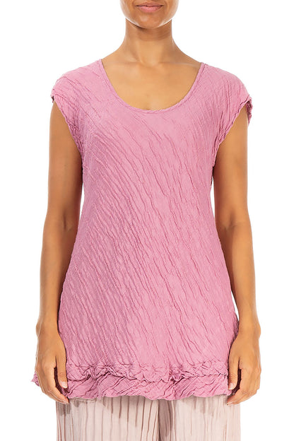 Sleeveless Crinkled Pink Silk Blouse 1