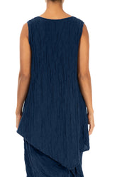 Sleeveless Crinkled Royal Blue Silk Linen Tunic 2