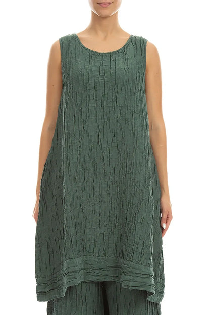 Sleeveless Crinkled Sage Silk Linen Tunic Dress 1