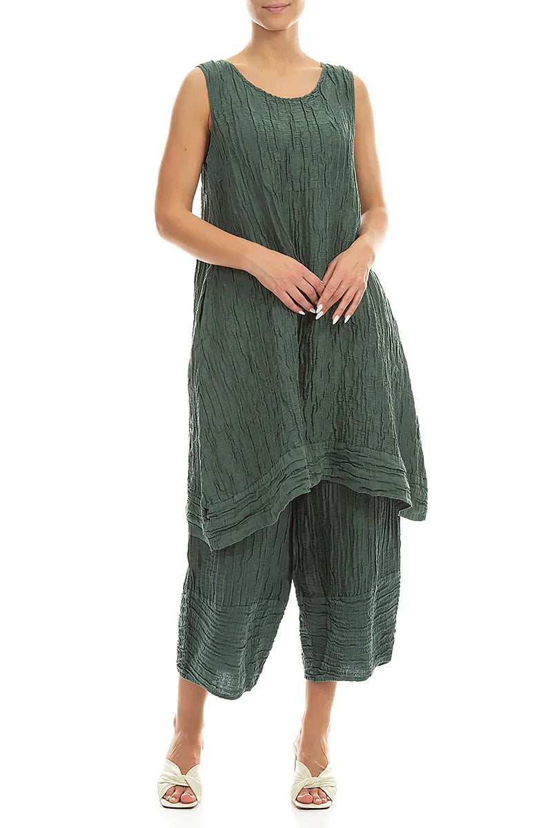 Sleeveless Crinkled Sage Silk Linen Tunic Dress 4