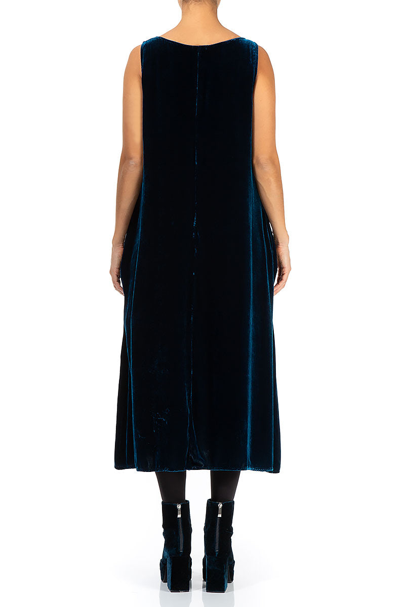 Sleeveless Dark Azure Silk Velvet Dress 2
